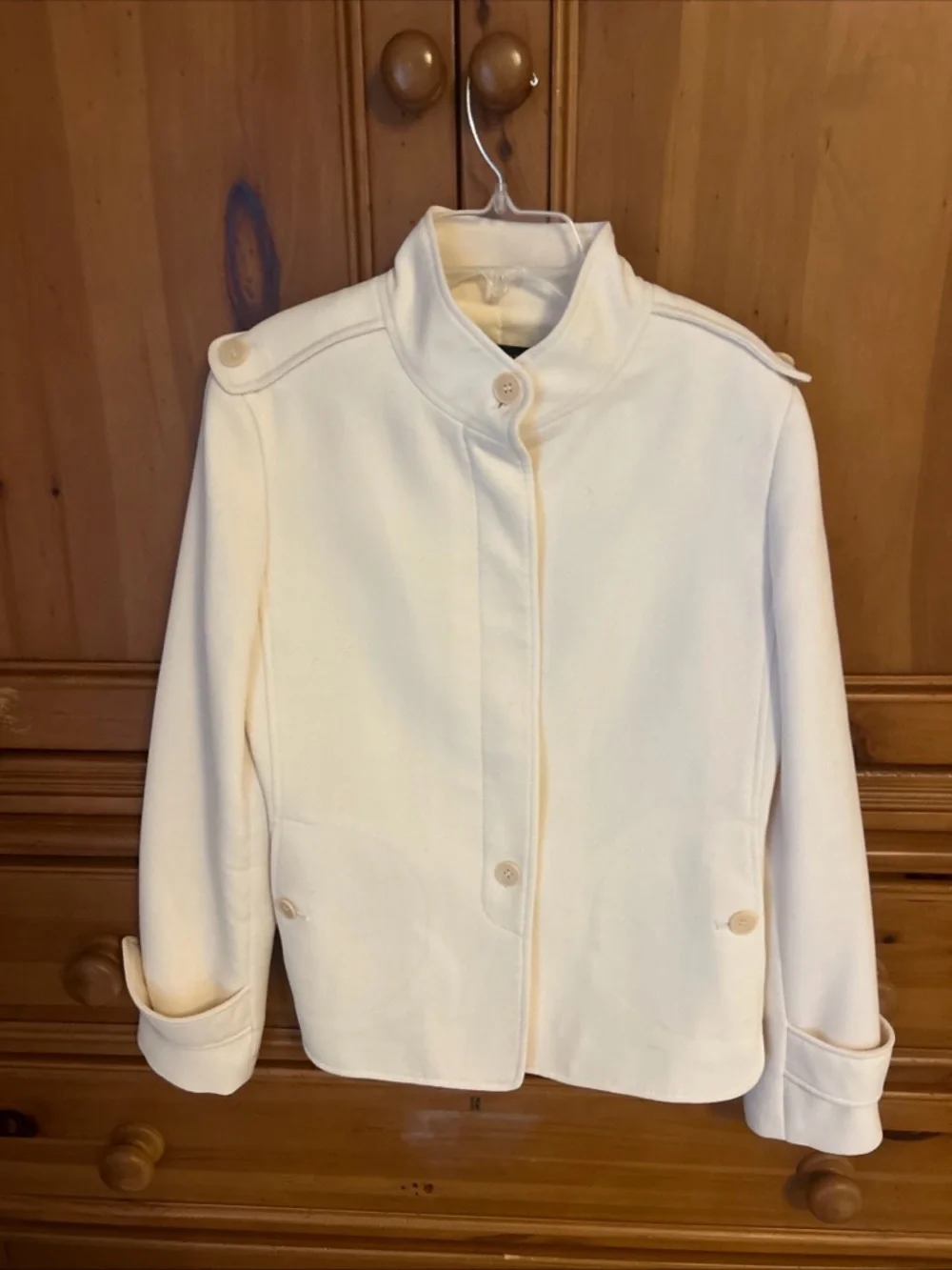 Talbots Cream Wool Blend Military Style Jacket  Epaulettes Structured Size 8